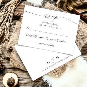 Carte D'accompagnement Élégant Script noir blanc Mariage simple RSVP