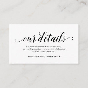 Carte D'accompagnement Élégant script noir, détails Mariage, RSVP en lign