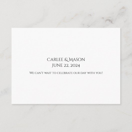 Carte D'accompagnement Élégant script noir et blanc Détails du Mariage (Dos)