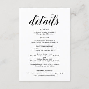 Carte D'accompagnement Élégant script noir, informations sur le Mariage