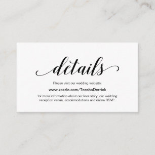 Carte D'accompagnement Élégant script noir, Mariage Détails du site web