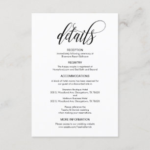 Carte D'accompagnement Élégant, Script Noir, Nos Détails Mariages