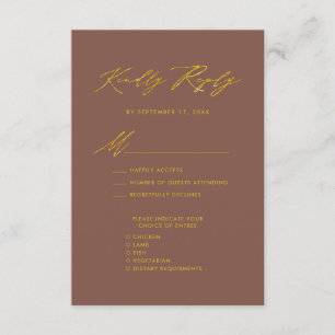 Carte D'accompagnement Élégant Script Or Terracotta Mariage simple RSVP