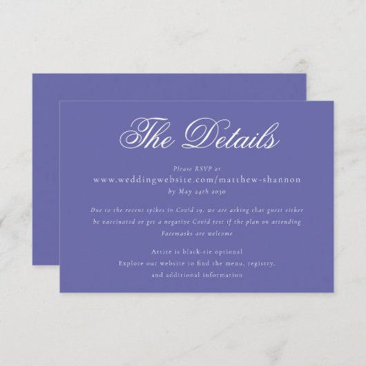 Carte D'accompagnement Élégant Script Periwinkle Blue Détails du Mariage (Devant / Derrière)