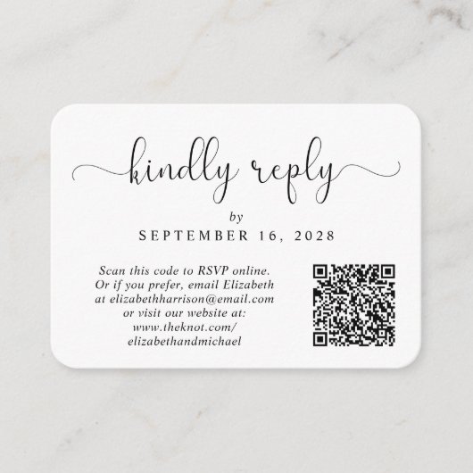 Carte D'accompagnement Élégant script photo QR Code Mariage RSVP (Devant)