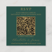 Carte D'accompagnement Élégant Script Photo QR Gold et Green RSVP (Devant)