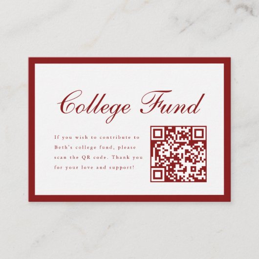 Carte D'accompagnement Elegant Script Red College Fund QR Code Graduation (Devant)