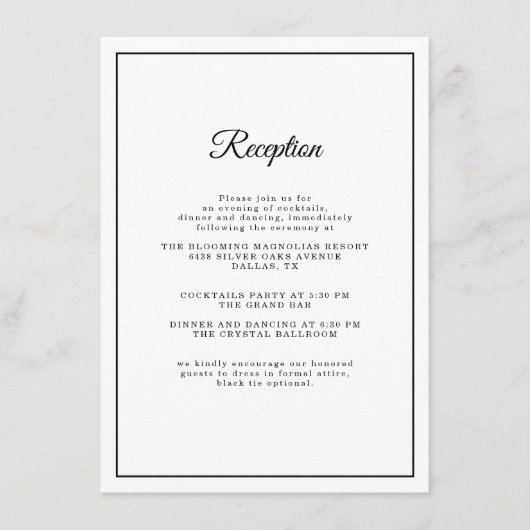Carte D'accompagnement Élégant script simple Accueil Mariage classique (Devant)