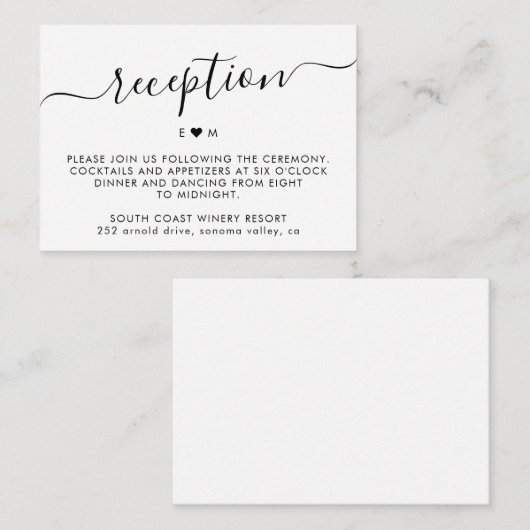 Carte D'accompagnement Élégant Script Simple Monogramme Mariage Réception (Devant / Derrière)