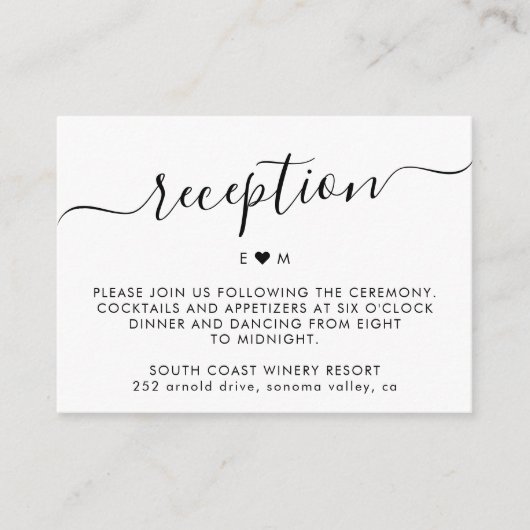 Carte D'accompagnement Élégant Script Simple Monogramme Mariage Réception (Devant)
