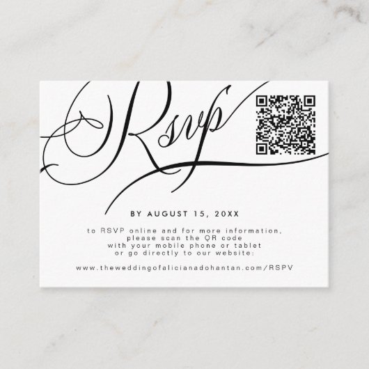 Carte D'accompagnement Elegant script site Web QR code mariage RSVP (Devant)