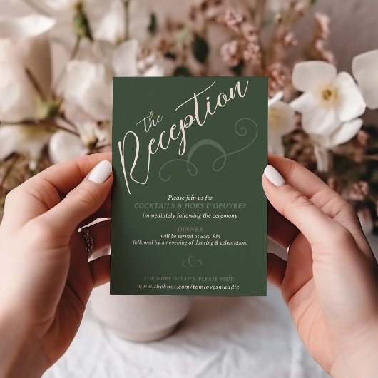 Carte D'accompagnement Élégant Script Slant foncé Green Mariage Réception