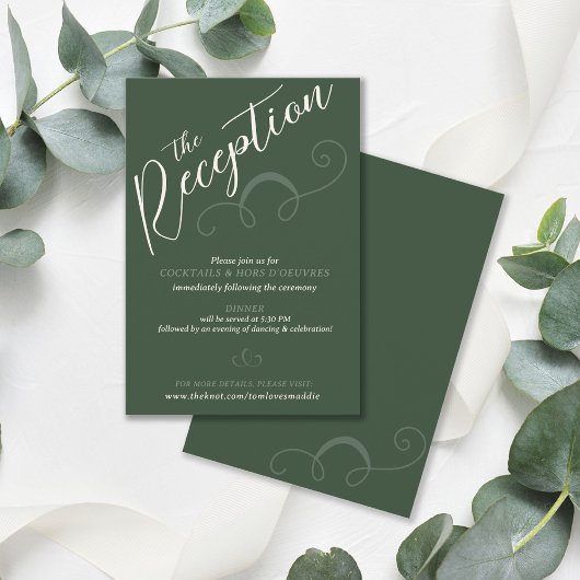 Carte D'accompagnement Élégant Script Slant foncé Green Mariage Réception