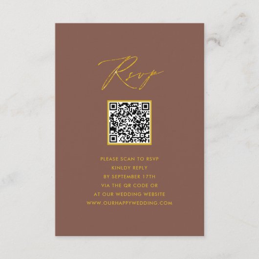 Carte D'accompagnement Élégant Script Terracotta Simple QR Wedding RSVP (Devant)