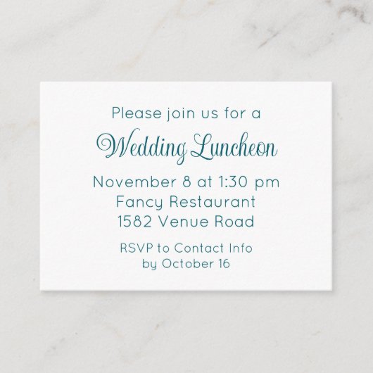 Carte D'accompagnement Élégant Script Turquoise Extra Mariage Événement I (Devant)