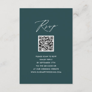 Carte D'accompagnement Élégant Script Vert moderne Simple QR Wedding RSVP
