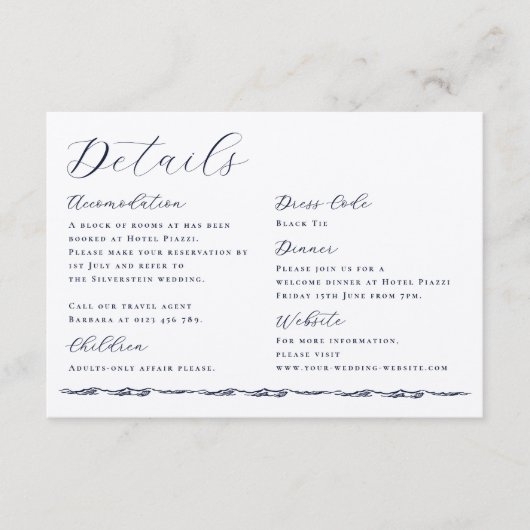 Carte D'accompagnement Elegant Script Wave Illustration Wedding Details (Devant)