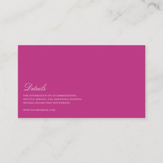 Carte D'accompagnement Élégant Script White & Magenta Détails du Mariage (Devant)