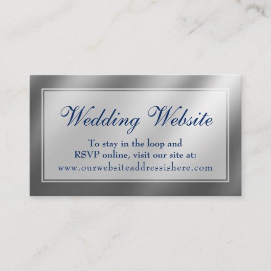 Carte D'accompagnement Elegant Silver & Navy Mariage Site Web Insérer une (Devant)