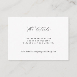 Carte D'accompagnement Élégant simple blanc noir mariage détails du site