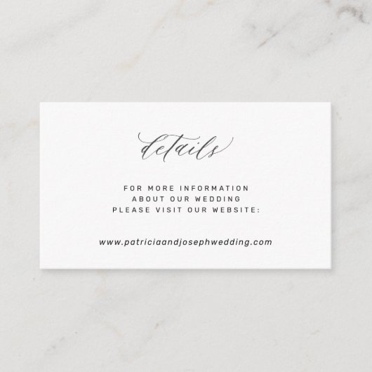 Carte D'accompagnement Élégant simple blanc noir mariage détails du site (Devant)