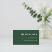 Carte D'accompagnement Elegant Simple Forest Green Détails du Mariage de  (Debout devant)