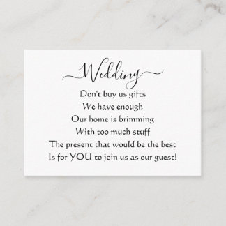 Carte D'accompagnement Élégant Simple Mariage No Cadeaux Poème