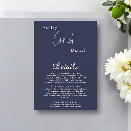 Carte D'accompagnement Elégant Simple Marine Bleu Blanc Moderne Chic Mari