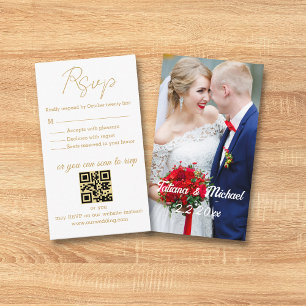 Carte D'accompagnement élégant simple or photo rsvp mariage code qr