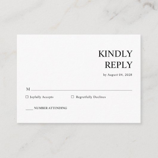 Carte D'accompagnement Elégant simple typographie Mariage RSVP (Devant)