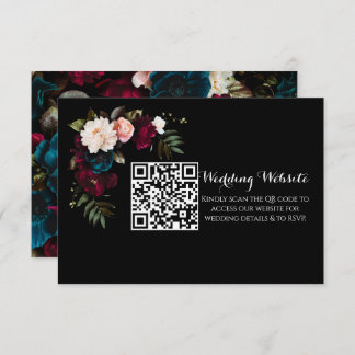 Carte D'accompagnement Élégant site de Mariage Floral Noir QR Code