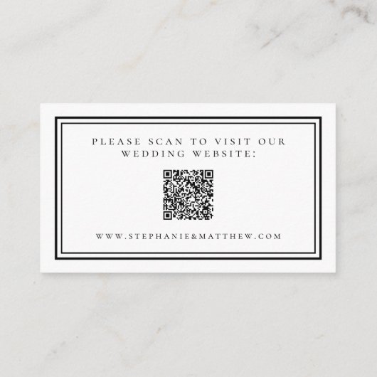 Carte D'accompagnement Elégant site de mariage moderne QR Code noir blanc (Dos)