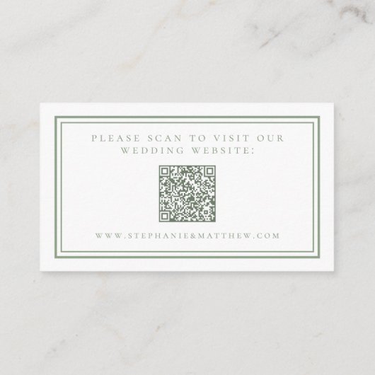 Carte D'accompagnement Elégant site de mariage moderne QR Code Sage Green (Dos)