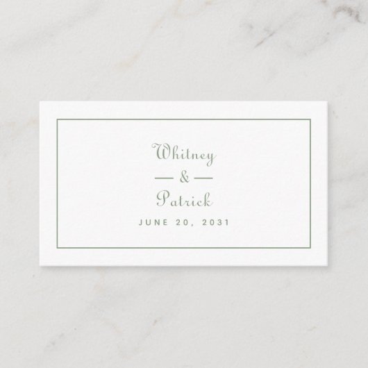 Carte D'accompagnement Élégant site de mariage QR Code Sage Green Script (Devant)
