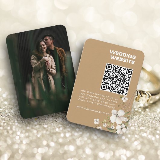 Carte D'accompagnement Élégant site Mariage floral code QR Photo RSVP