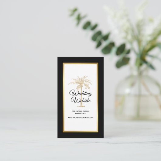 Carte D'accompagnement Élégant site Web Mariage Black White Gold Palm Tre (Debout devant)