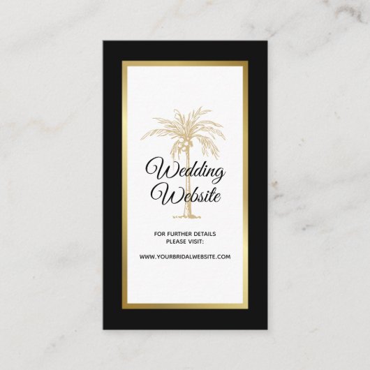 Carte D'accompagnement Élégant site Web Mariage Black White Gold Palm Tre (Devant)