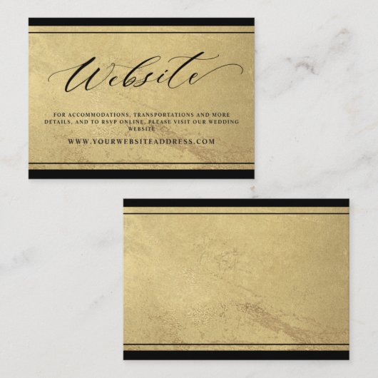 Carte D'accompagnement Élégant site Web Mariage noir et or Boîtier C (Devant / Derrière)