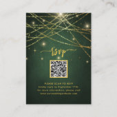 Carte D'accompagnement Élégant Sparkling Gold String Lights QR Code RSVP (Devant)