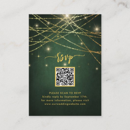 Carte D'accompagnement Élégant Sparkling Gold String Lights QR Code RSVP (Devant)