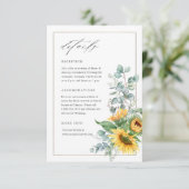 Carte D'accompagnement Elégant Sunflower Eucalyptus Détails Mariage (Debout devant)