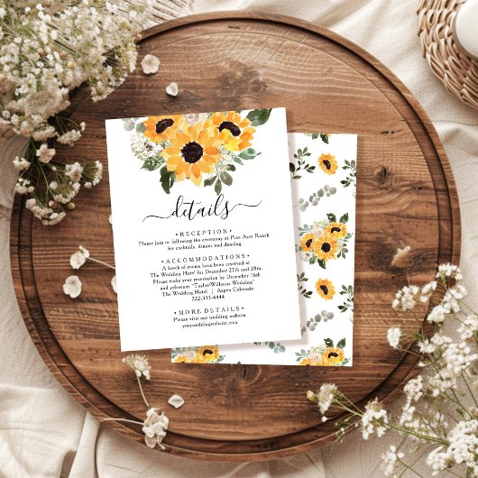 Carte D'accompagnement Elégant Sunflower Greenery Détails du Mariage