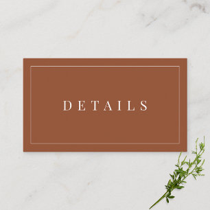 Carte D'accompagnement Élégant Terracotta Simple Forme Détails Mariage