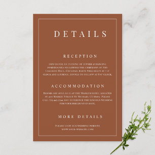 Carte D'accompagnement Élégant Terracotta Simple Forme Détails Mariage