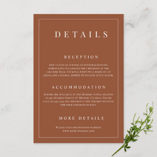 Carte D'accompagnement Élégant Terracotta Simple Forme Détails Mariage