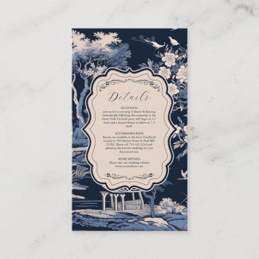 Carte D'accompagnement Elégant Toile Bleue De Jouy Mariage (Devant)