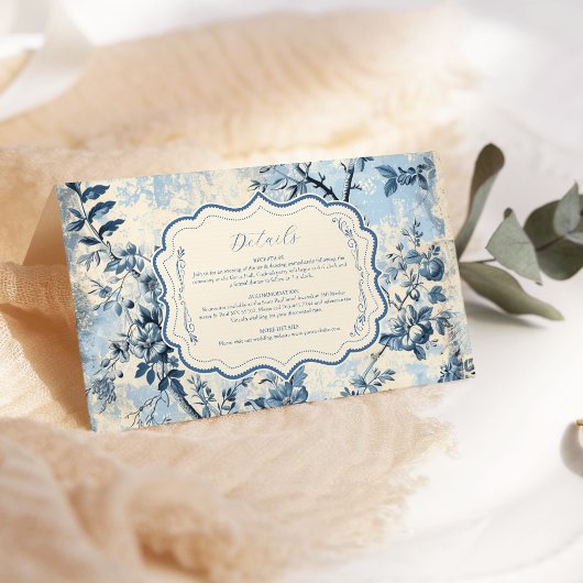 Carte D'accompagnement Elégant Toile Bleue De Jouy Mariage