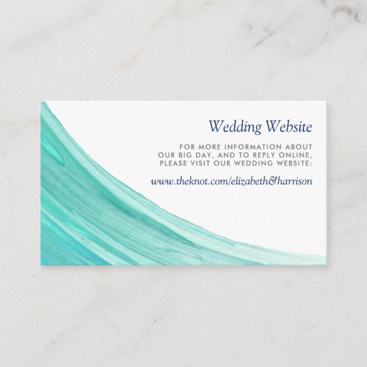 Carte D'accompagnement Elégant Turquoise Tides Beach Wedding Website (Devant)