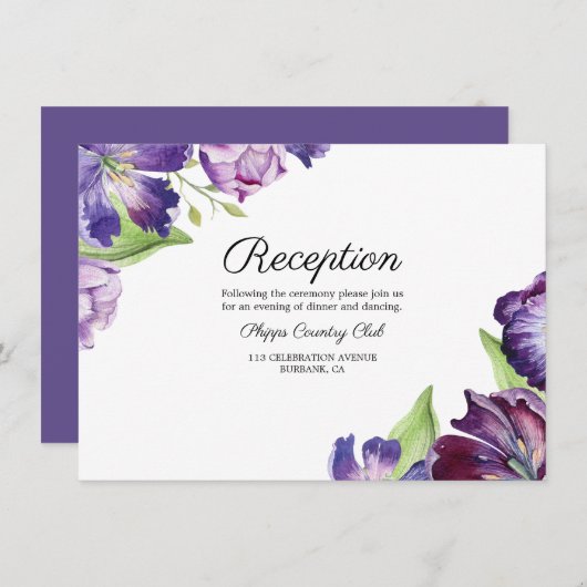 Carte D'accompagnement Elégant Ultra Violet Aquarelle Tulips Réception (Devant / Derrière)