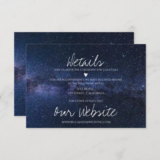 Carte D'accompagnement Elégant Under The Stars Night Sky Détails du Maria (Devant / Derrière)